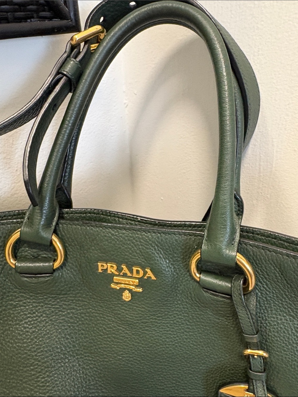 Prada Forest Green Pebbled Leather Tote with Gold Hardware - Picture 4 of 14